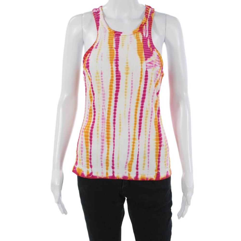 YFB Womens Basic Striped Sleeveless Tank Top White Round Neck Size M